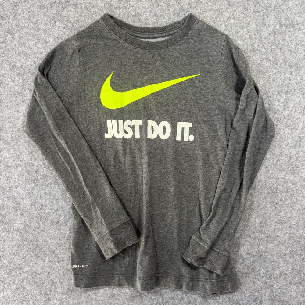 Nike Dri-Fit Just Do It Long Sleeve‎ Tee Medium Gray Graphic Swoosh Shirt